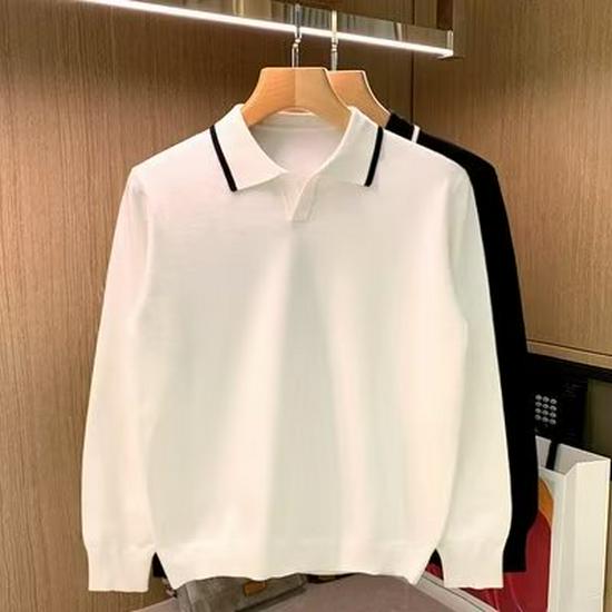 

European & American Stylish Men s Autumn Knitwear: Long Sleeve Polo Shirt with Lapel L білий