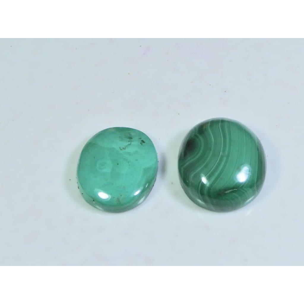 14X18-15X18MM Natural Green Malachite Oval Cabochon Loose Gemstone 2Pcs Lot A-573