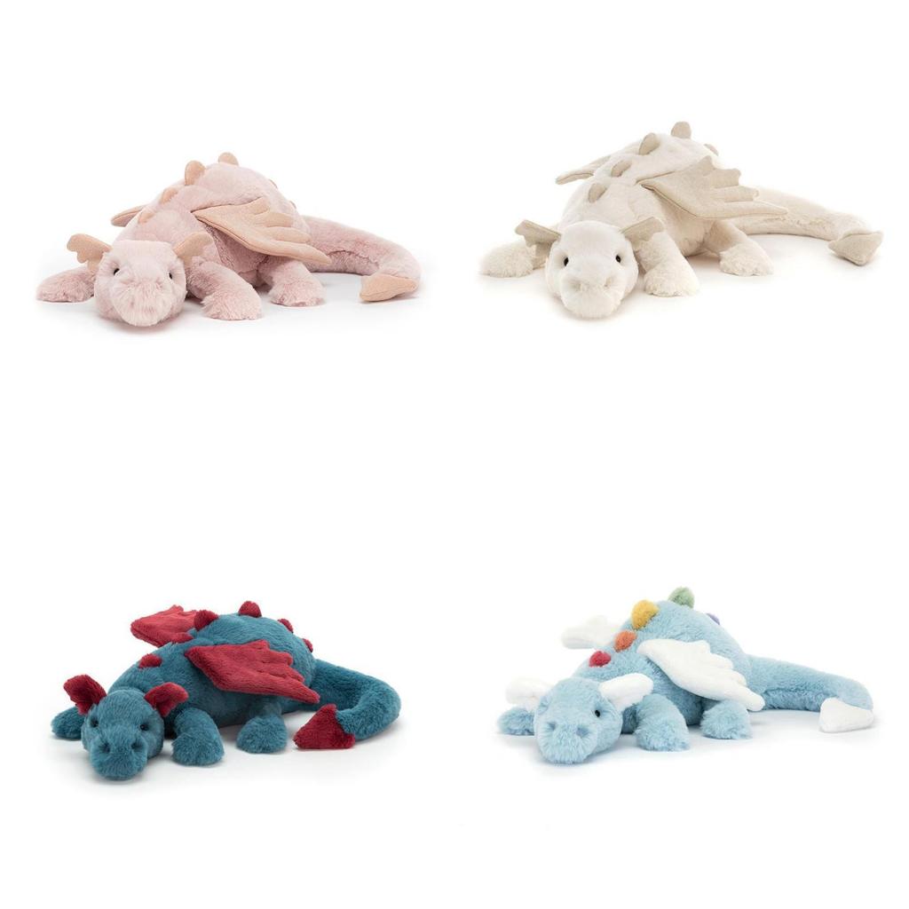 Adorable peluche Dragon Céleste, douce et mignonne, un long oreiller pour enfants, disponible en rose, bleu et vert.
