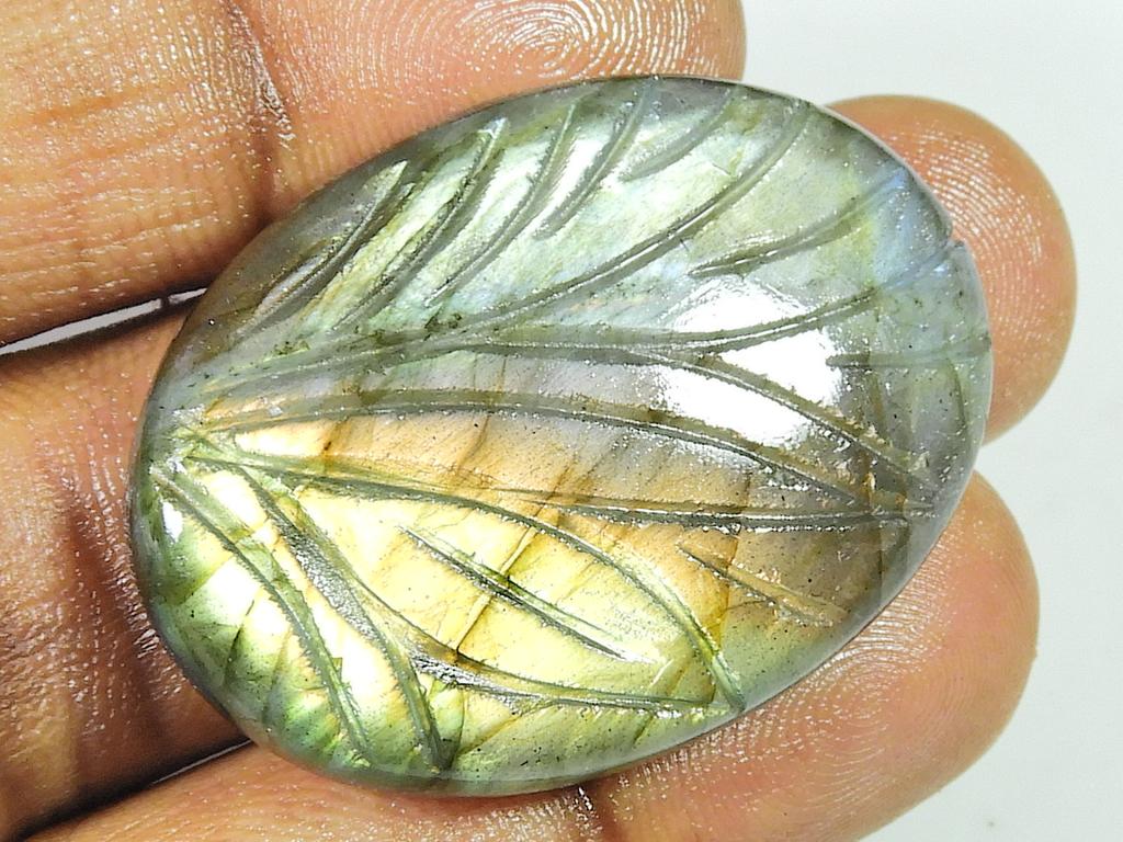 27X38MM Natural Labradorite Carving Oval Designer Loose Gemstone 77Cts. SK-1356