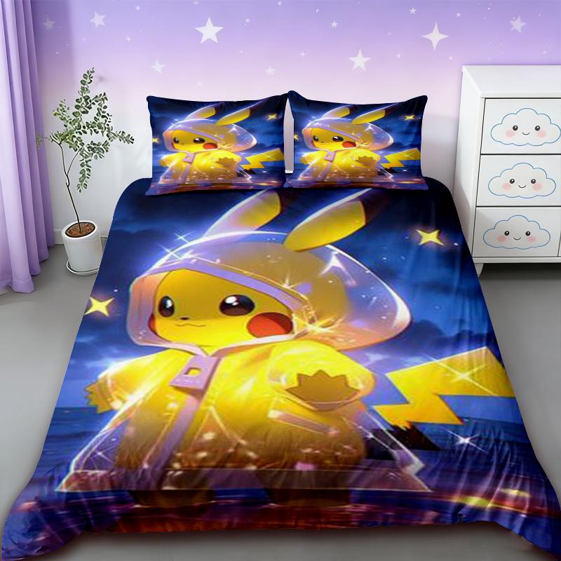 Conjunto de Roupa de Cama Pokemon Desenho Animado Anime Quarto Infantil Capa de Edredom Menino Menina Roupa de Cama Solteiro Casal King Capa de Edredom Pikachu Presente