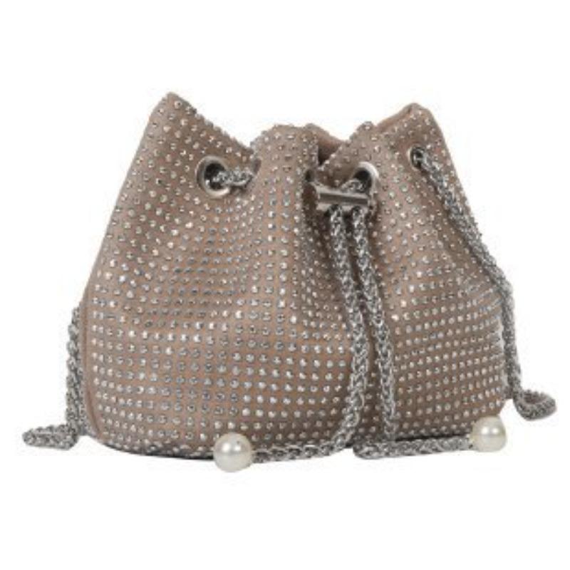 Diamond drawstring dinner bag women's fashion design sense full diamond messenger bag niche versatile women's bright diamond chain bucket bag