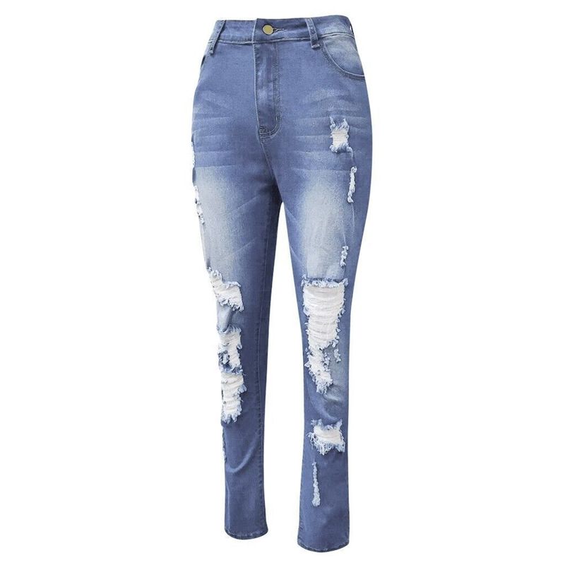 European and American Fashion High Waist Tight Ripped Jeans Trousers Women Ripped Skinny Jeans Women