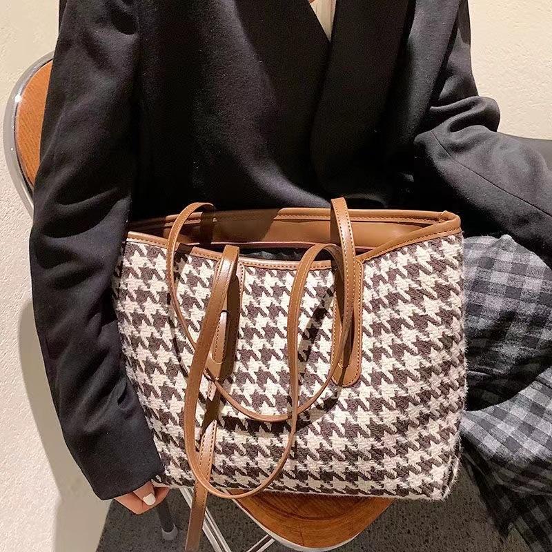 New All Matching Fashionable Handbags Simple Houndstooth Casual Women's Shoulder Bags Designer Large Capacity Tote Bags