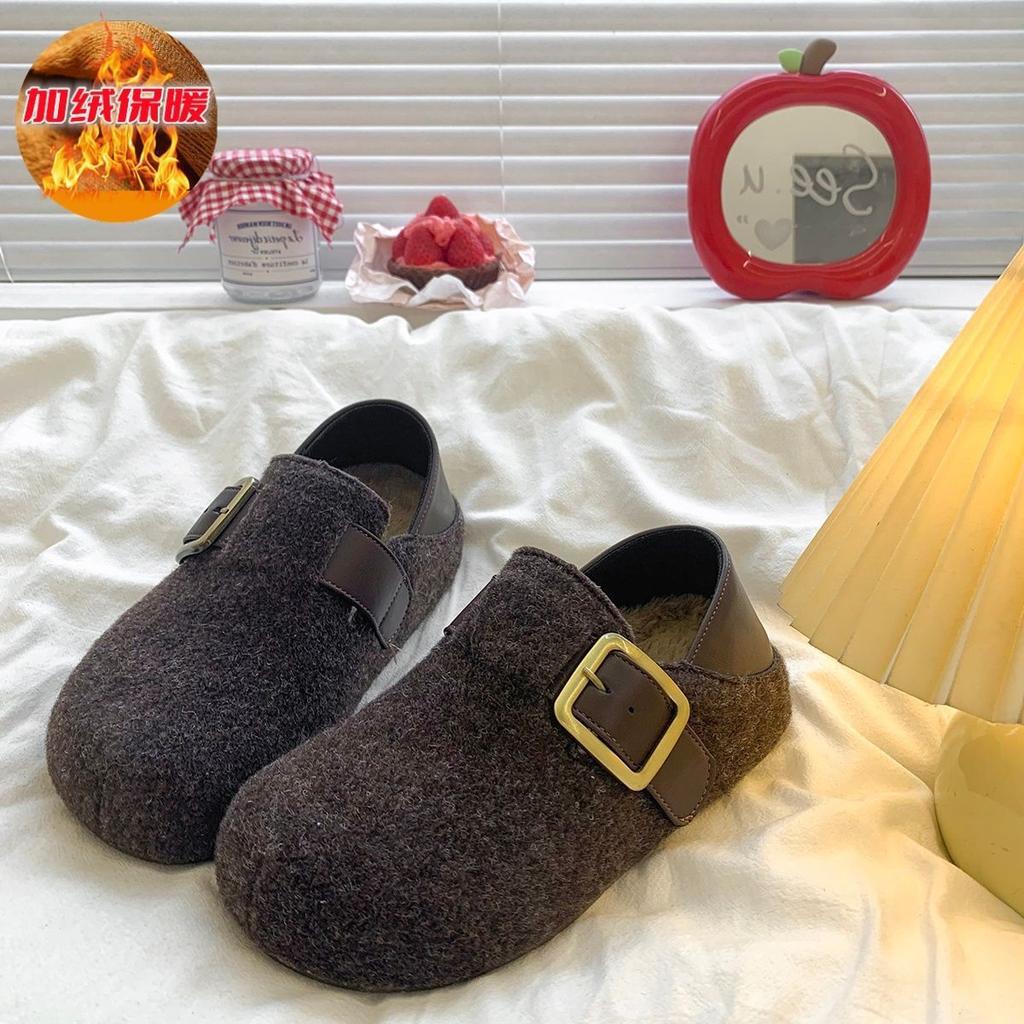 Warm two wear fleece warm stomping season lazy two wear casual fashion pedal Birkenstock fleece women's shoes