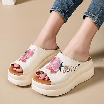 Fashion GKTINOO Genuine Leather Summer Shoes Women Slippers Wedges Outside Slides Leisure 2025 New Handmade Concise Ladies Slippers