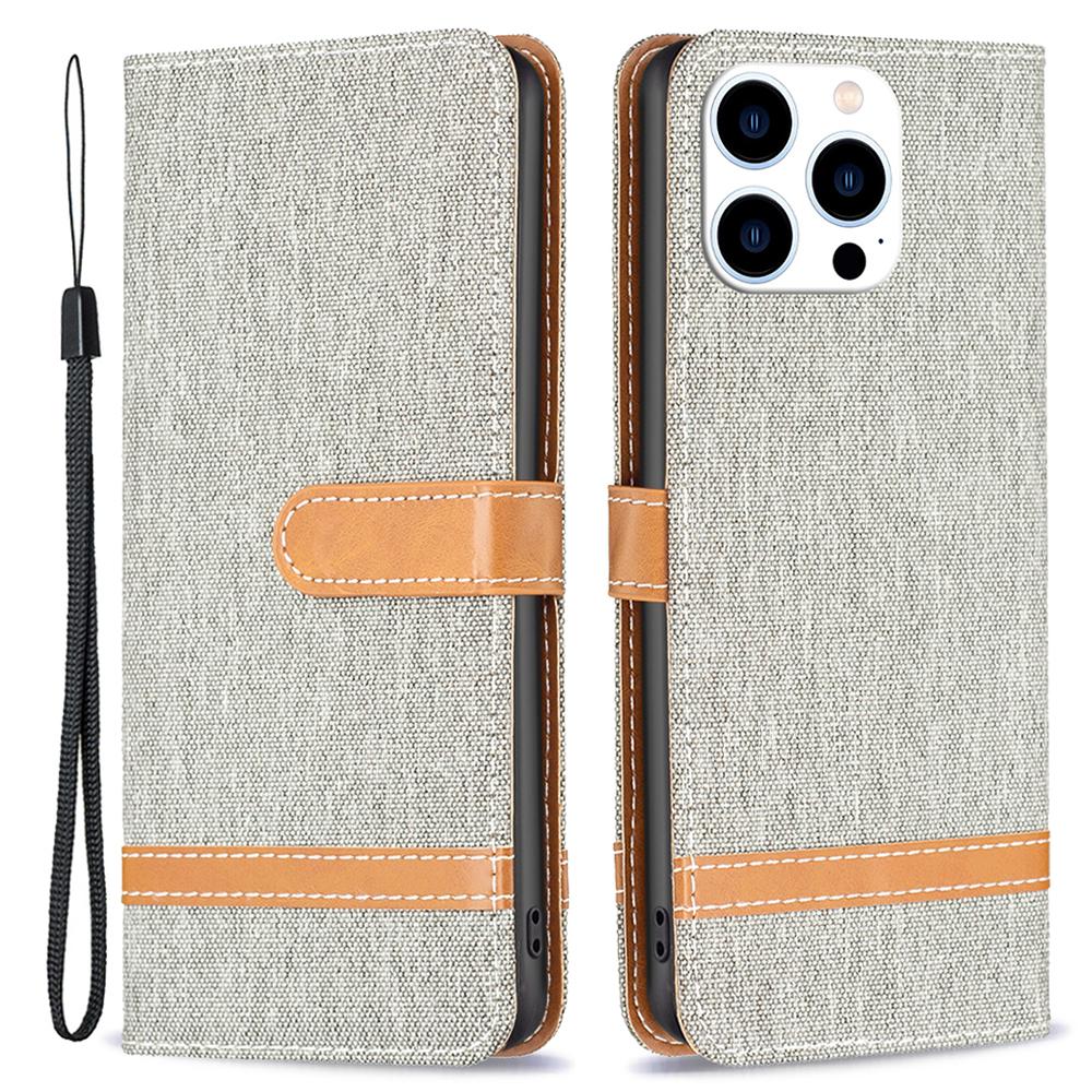 For iPhone 16 Pro Max Case Jeans Cloth Texture Leather Wallet Cover F