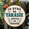 2D Flat - 1pc 7.87x7.87 Inch Round Polish Aluminum Sign | "Co Bywa Na Tarasie" Vintage Bohemian Garden Decor Plaque with Rustic Chairs & Sunset