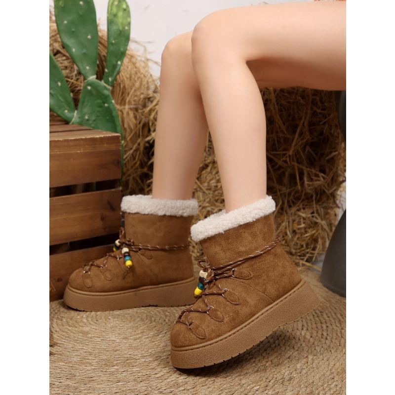 Schneestiefel Damen 2025 Winter Neuer Stil Fleece Warm Geschnürte Stiefeletten Lässig und Vielseitig Dicksohlige Damenstiefel Große Größe