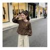 Girl's flower bud sleeve shirt for spring and autumn, loose round neck top for adults