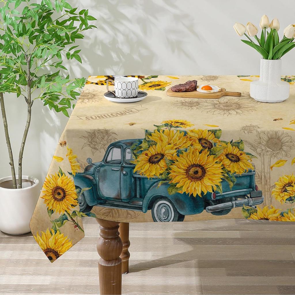 Sunflower Tablecloth 60x84 Inch Rectangle, Sunflower Decorations for Home, Spring and Summer Table Cloth Rectangle Waterproof Stain Resistant for