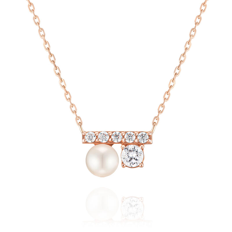 

MAISON DE SHE 14K Gold Necklace with Cubic Bar Pearls BS03015N Pink Gold