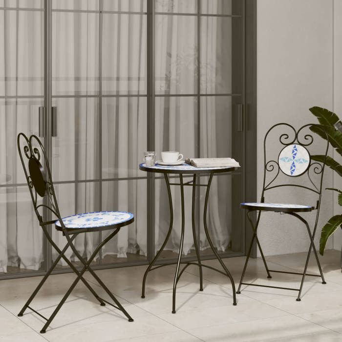VidaXL Lot de 2 Chaises de Bistro Pliables, Sièges de Terrasse, Chaises de Balcon, Meubles de Patio Extérieur, Bleu et Blanc 4003404