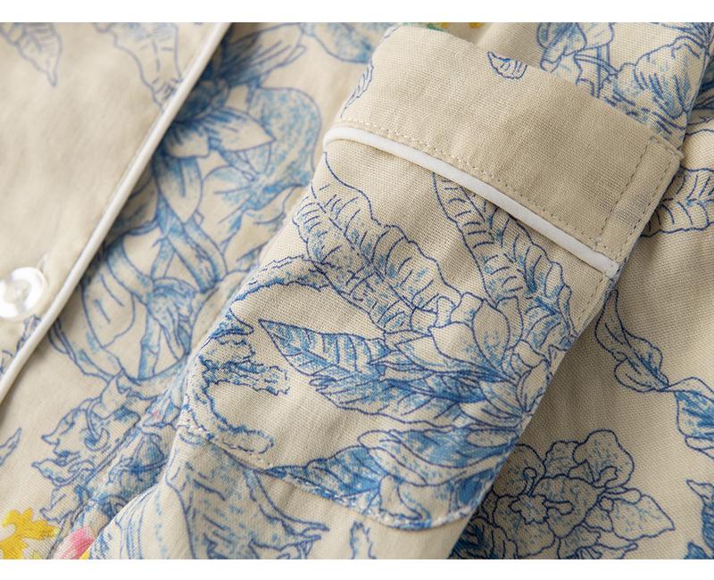 Monet Floral Double-Layer Gauze Pajamas for Women - Light Luxury All-Cotton Set for Spring and Autumn