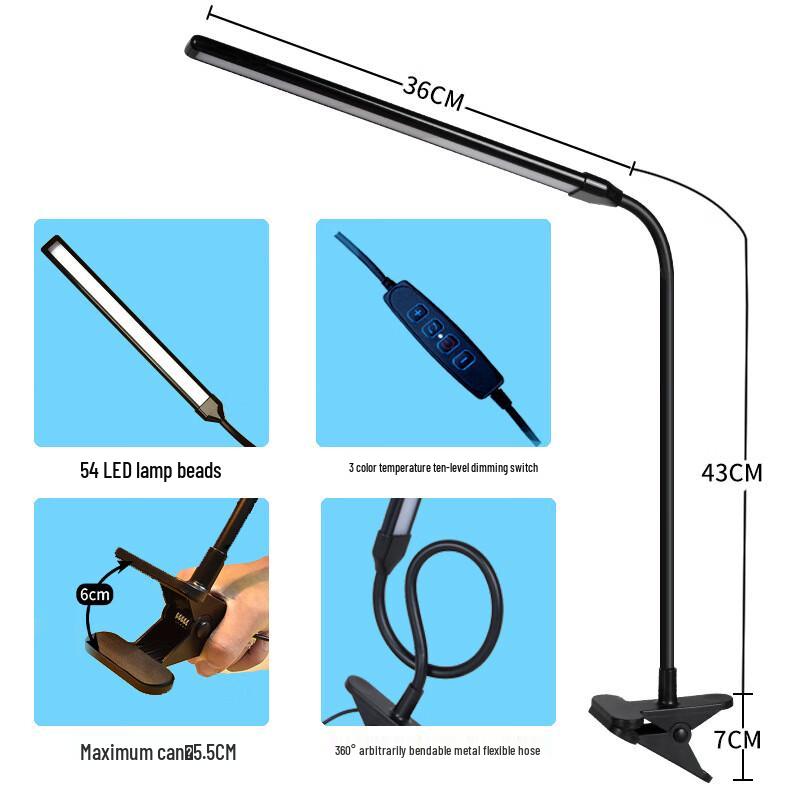 Clip-on LED Desk Lamp with 3-Color Dimming