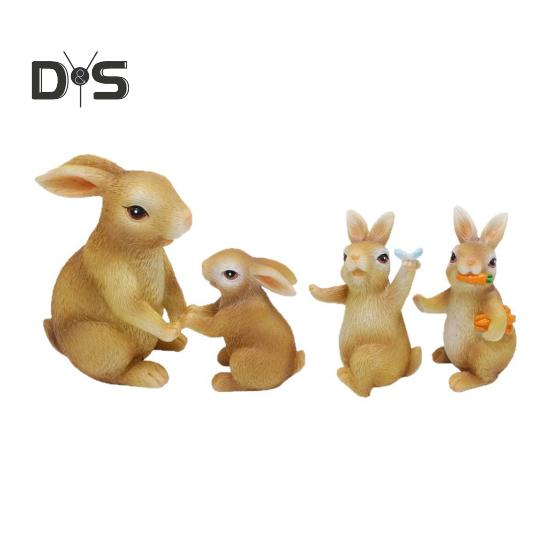 

4 шт. пасхальные фигурки кроликов, смоляные мини-статуэтки кроликов, настольные скульптуры семьи кроликов для весеннего декора каминной полки дома 1 Set
