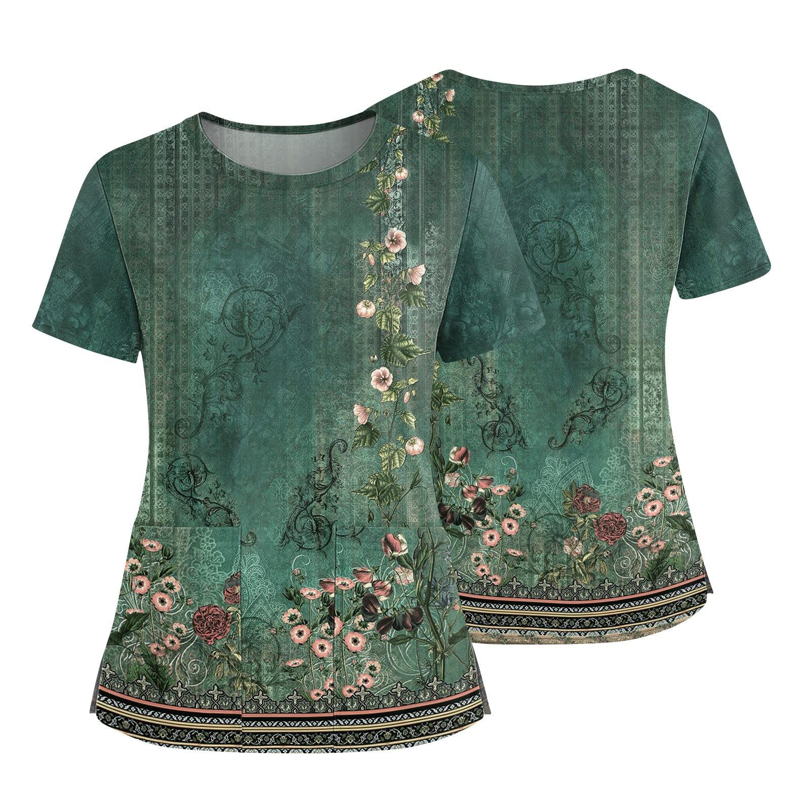 

Женская модная футболка с принтом, круглым вырезом, карманом, короткими рукавами и разрезом по низу, униформа и рабочая блузка M