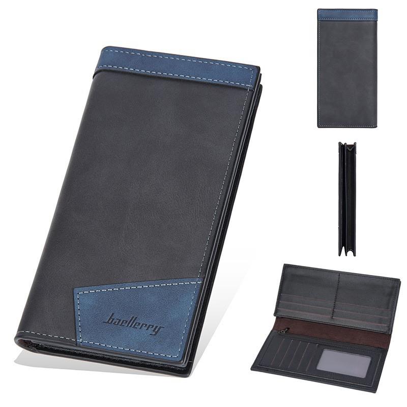 New Men s Long Wallet With European American Contrasting Colors Retro Multi Slot Two Fold Zipper 19X10X2 чёрный