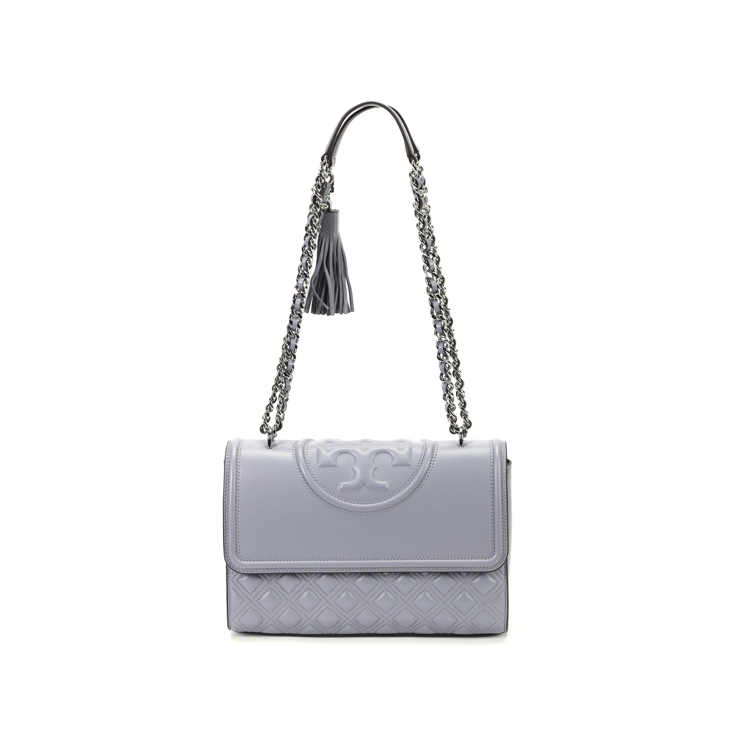 

Tory Burch Fleming Diamond Quilted Embossed Print Tassel Pendant Woven Chain Flap Bag Women Shoulder Bag Blue 76997-023 Basic Set (Bag+Dust Bag)