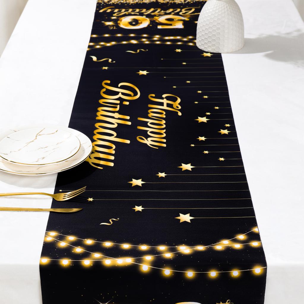 Černé zlato narozeninový stolní běžec Šťastný 30 40 50letý narozeninový večírek Dekorace pro dospělé 30. 40. 50. narozeninové párty potřeby