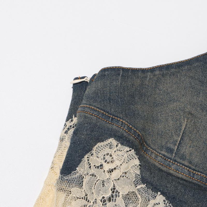 Set Due Pezzi Jeans Patchwork di Pizzo Trendy Estivo 2026 per Donna