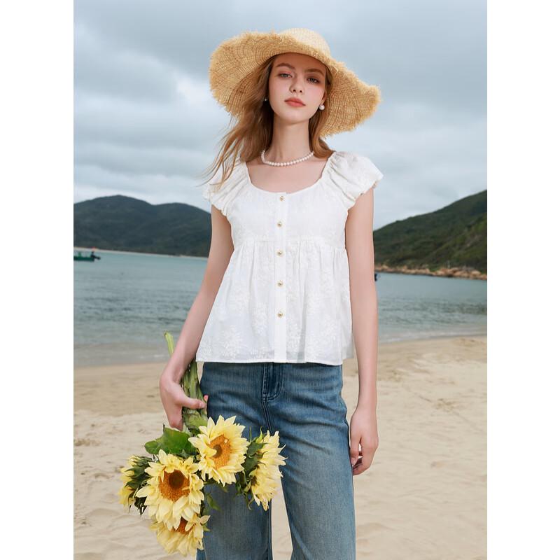 Sancai Damen besticktes Baumwoll-Babydoll-Oberteil mit Fledermausärmeln