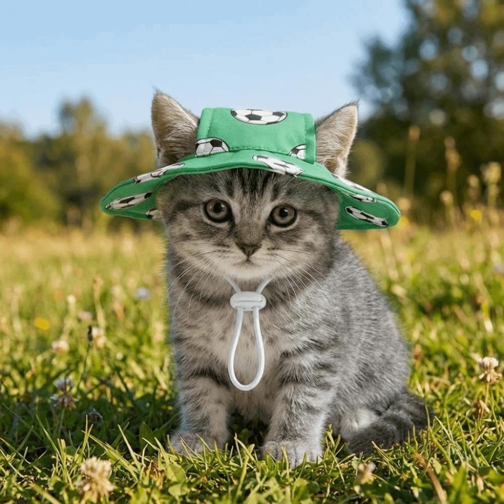 Football Theme Exposed Ear Hat Breathable Pet Sun Hat Cute Dog Fisherman Hat Walking