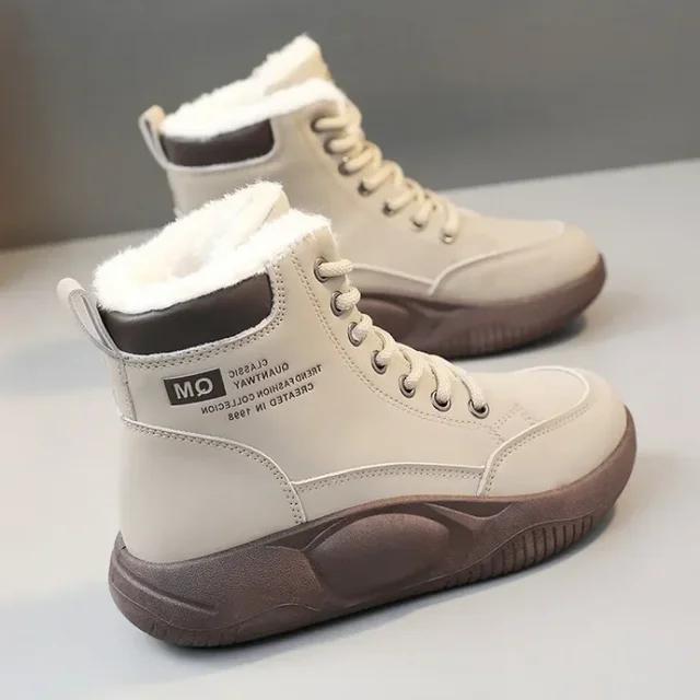 Winter 2025 New Women's Cotton Boots, Women's Plush Warm and Fashionable Student Ankle Boots, Thick Soled Lace Up Height Boots