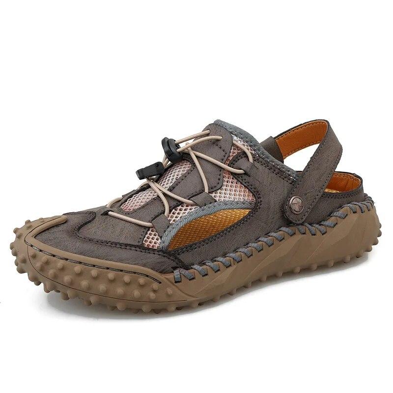 Sommer Echte Lederschuhe Herren Flache Sandalen Rutschfest Sommerurlaub Rindsleder Übergröße 46