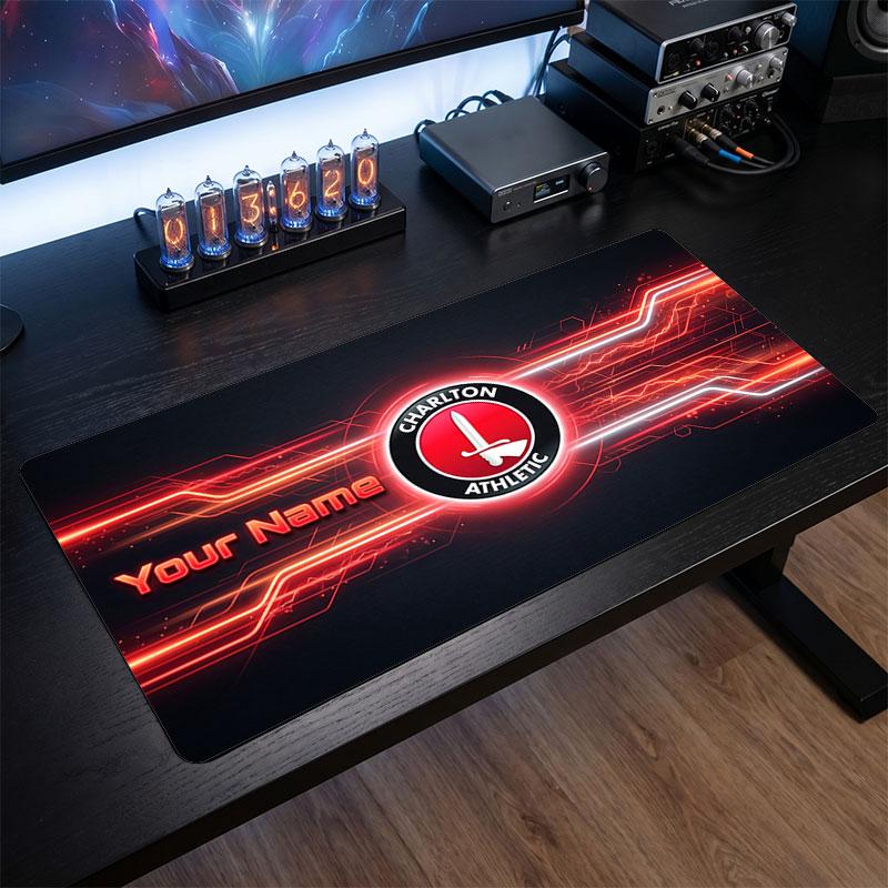Charlton Athletic Benutzerdefiniertes Großes Mauspade, Personalisierter Name Textdruck, Fußball Logo Rutschfeste Schreibtischmatte Gaming-Geschenk
