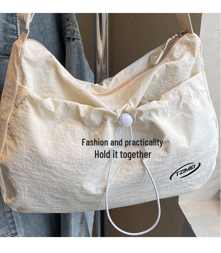 Korean Style Large Capacity Canvas Tote Bag - 2025 Autumn Pleated Niche Shoulder Crossbody Bag