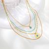 Round Natural Stone Pendant Necklaces,Stainless Steel Turquoise Four-layer Necklace for Women,Unique Jewelry Gift