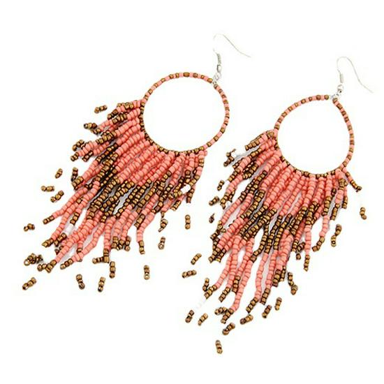 Bohemian Tassel Pendant Earrings with Rice Beads