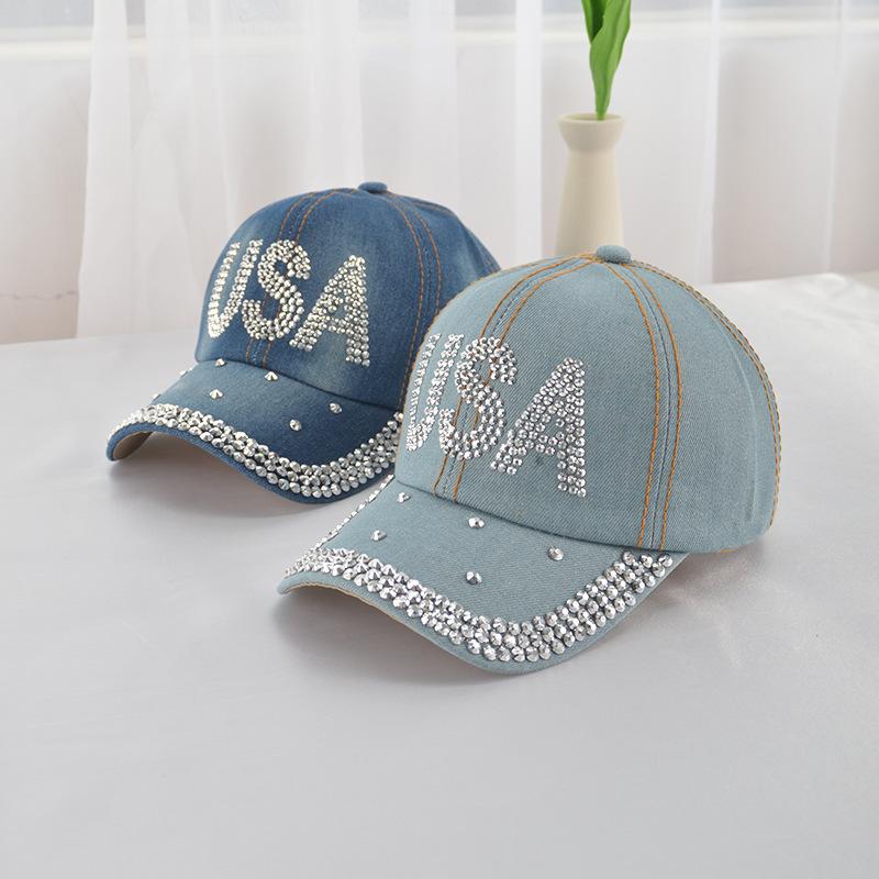 Baseball Cap Women Rhinestone Denim Cloth Sunshade Snapback Hats For Women Summer Spring Travel Sun Hat USA Outdoor Casual New