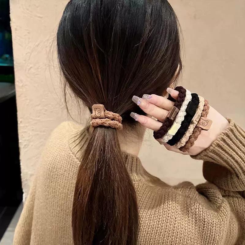 Five- Set Plush Pigtails Small Hair Ring Headwear Simple Rubber Band Female Hair Tie High Elasticity Durable Head Rope