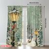 2pcs 2D flat printing Fashionable Christmas Curtains Christmas Snowy Church Street Lamp Digital Printed Polyester Drapes Festive