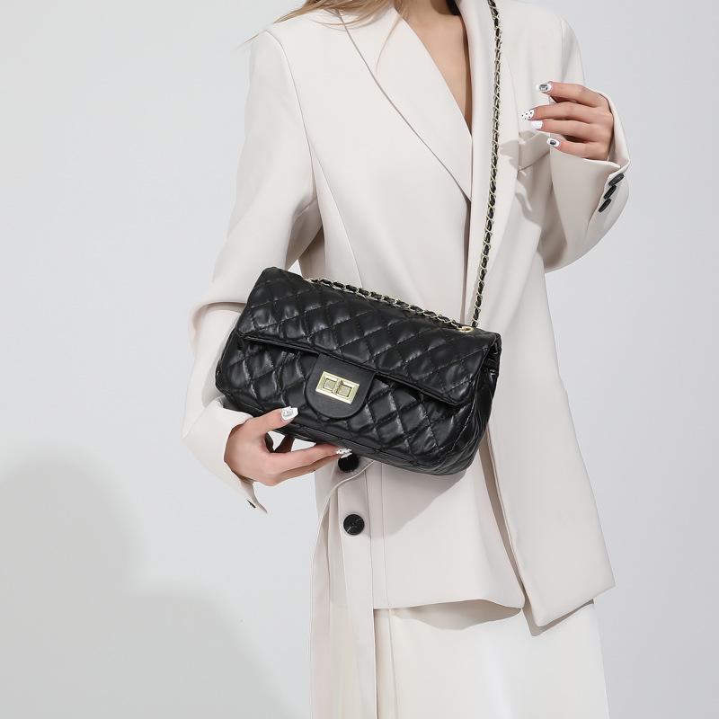 2024 Módní Argyle Vyšívaná Texturovaná Dámská Crossbody & Taška přes rameno - Velká kapacita, Ručně vyráběný řetízkový design