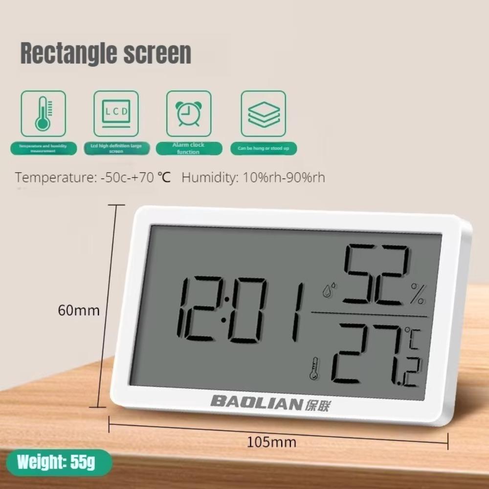 New White Indoor Thermometer Electronic Plastic Digital Clock Automatic Multifunction LCD Thermometer