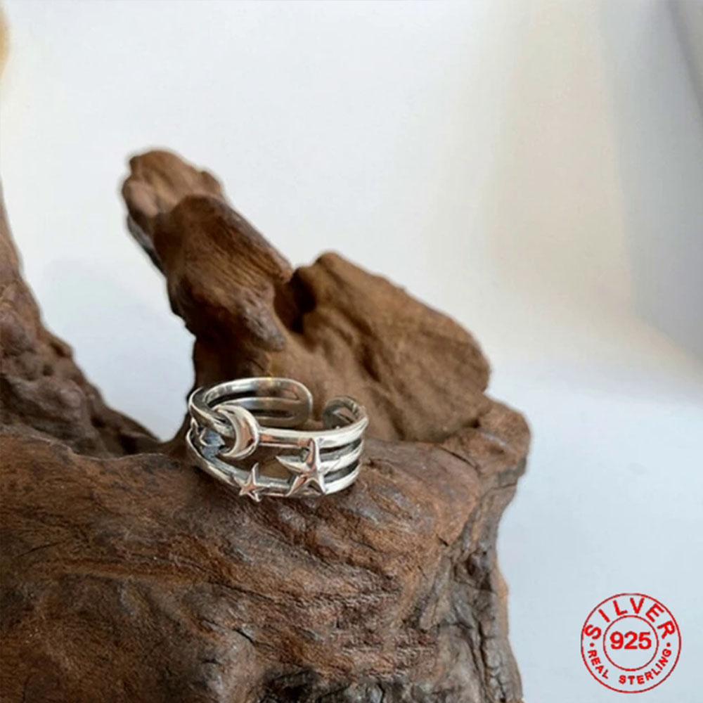 

BFCLUB Silver Color Cute interweave moon sun Personality Adjustable Ring Fine Jewelry For Women Party Elegant Accessories