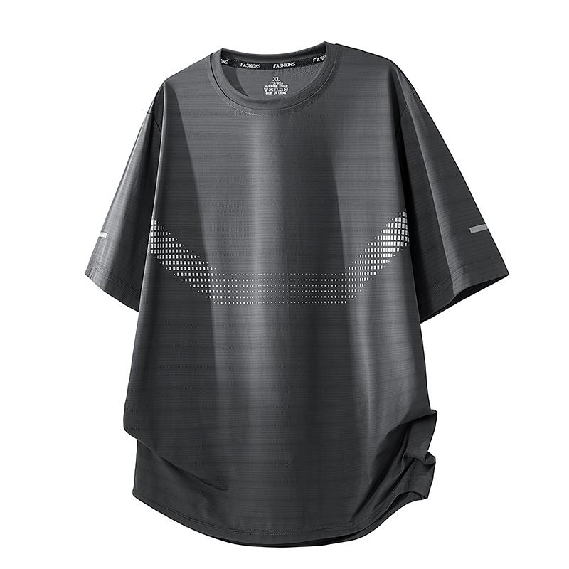 Camiseta Esportiva de Secagem Rápida Masculina Seda de Gelo Fitness Solta Verão Fina Manga Curta Top para Corrida