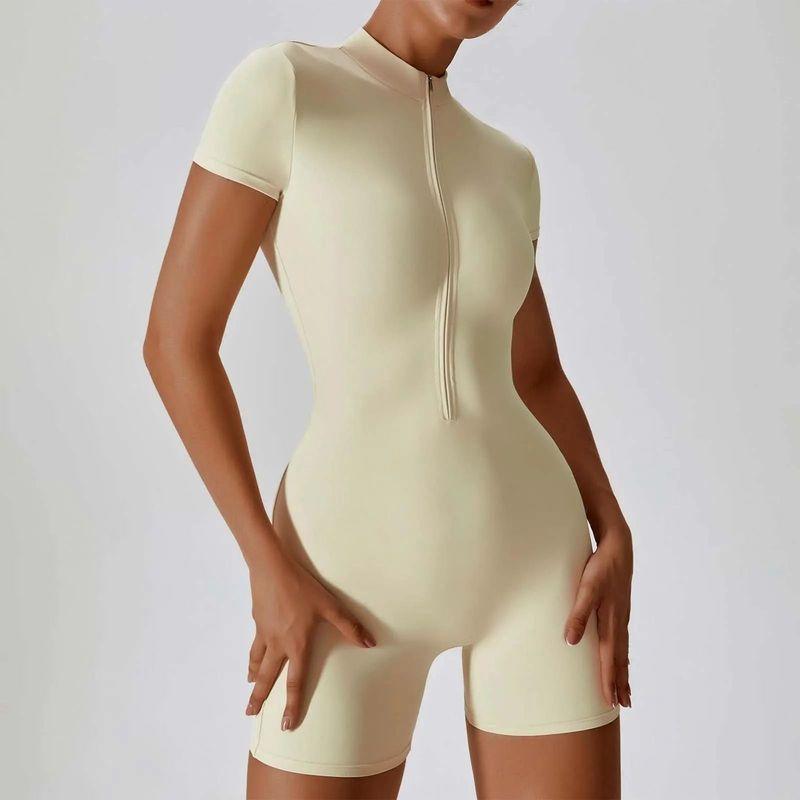Half Zip Short Sleeve Jumpsuit Shorts Half Zip Short Sleeve One-Piece Shorts