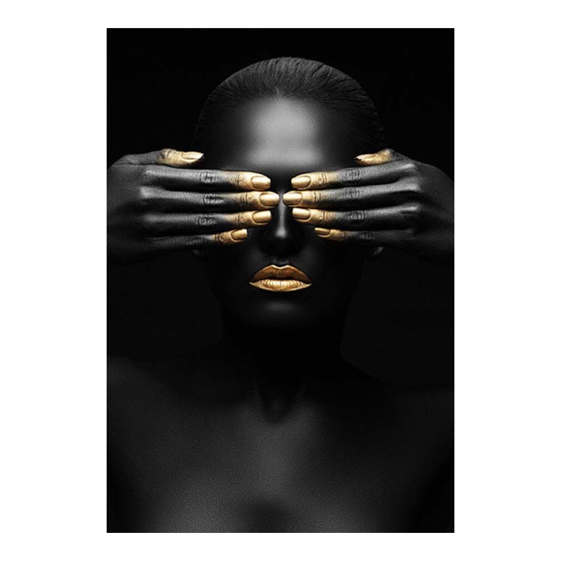 

Африканская женщина, черный и золотой портрет, холст, картины, печать плакатов, настенная художественная картина, домашний декор для гостиной, без рамки 20x30cm