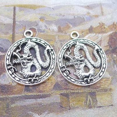 Q7551 Dragon Antique Silver Alloy Jewelry Charms, 27x23mm, 100pcs, 2.2g - DIY Retro Accessories