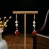 Ancient Red Beaded Cloud Teardrop Earrings - Chinese Hanfu Cheongsam Pearl Accessories