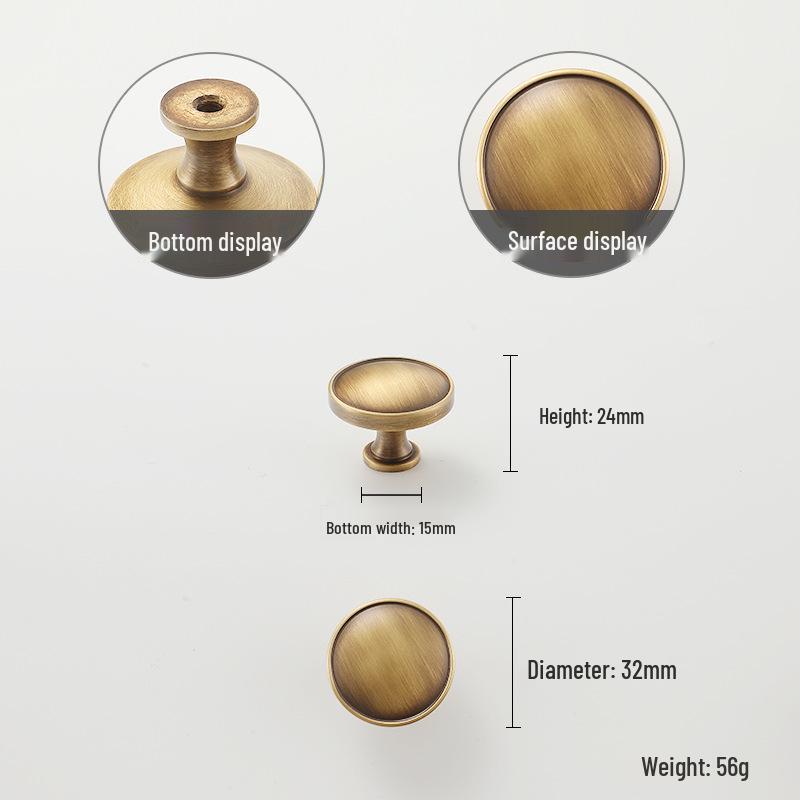 Yellow Bronze Retro French Cabinet Handle - Pure Copper for Wardrobe and Drawer