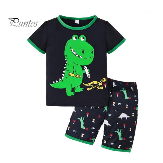 

Одежда для малышей, комплект с шортами, зеленая пижама с принтом динозавра, хлопковые футболки с круглым вырезом, комплект с шортами, летняя повседневная одежда 120cm