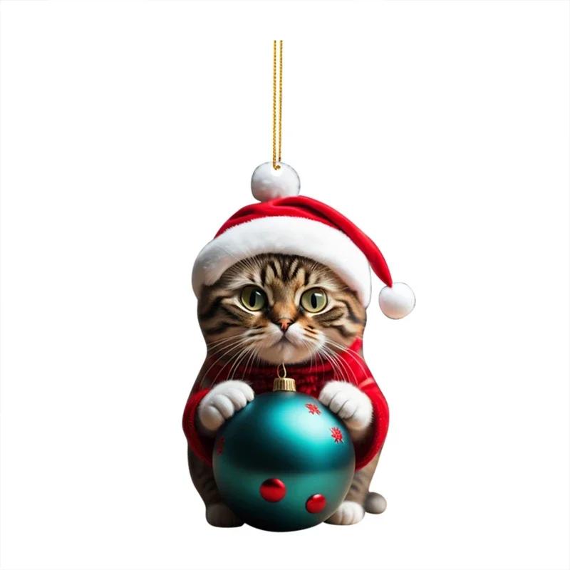 1-20PCS Acrylic Cat Ornaments Fun Cat Car Charm Christmas Ball Christmas Tree Hanging Decor Personalized Pendant Party Supplies