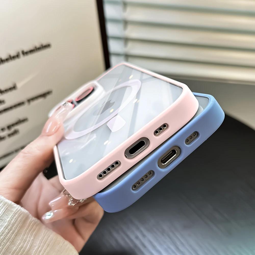 Luxury Magnetic Shockproof Clear Phone Case For iPhone 15 14 13 12 11 Pro Max Plus Mbile Cover Glass Lens Protection Magsafe