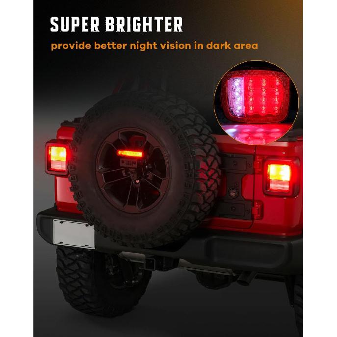 cciyu 2x Universal 16 LED Stop Tail Turn Signal Backup Reverse Brake Clearance Marker Lights Lamps Red/White Square Combination Flatbed Trucks Turn