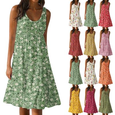 Női Alkalmi Ujjatlan Nyári Ruhák Tavaszi Patchwork Boho Virágos Koktélparti Ruha